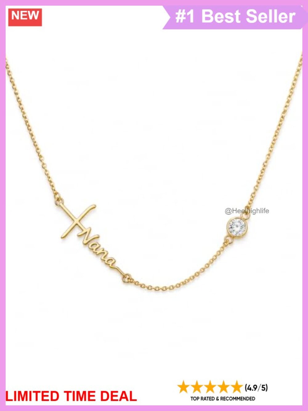 14K Gold Plated Sideways Cross Nana Necklace with CZ